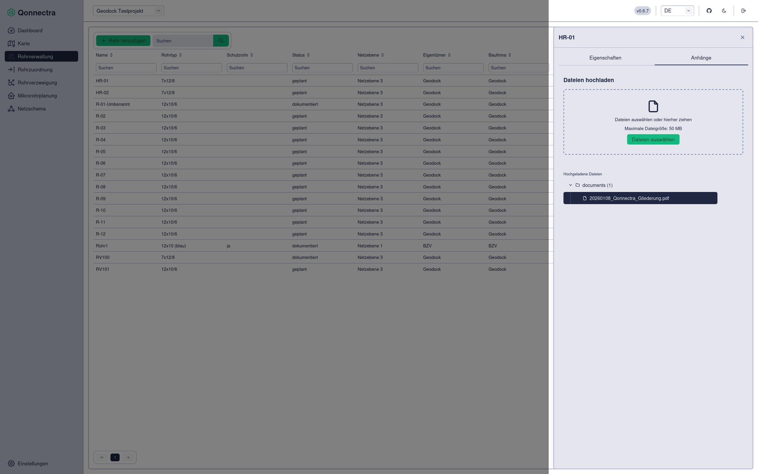 Screenshot Anhänge für Rohreinträge