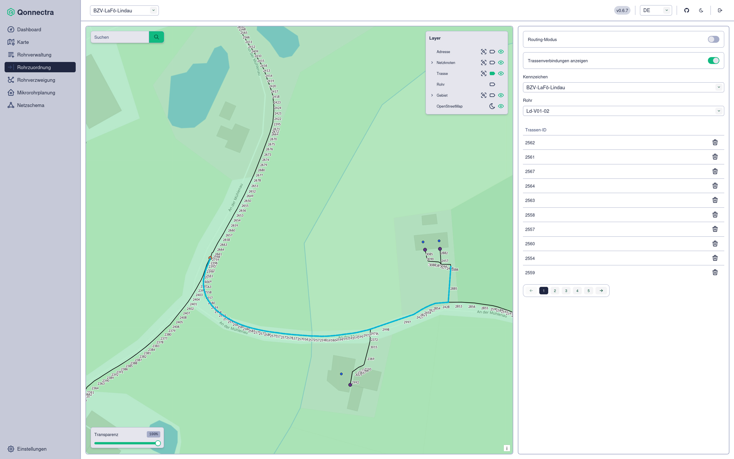 Screenshot Rohrzurdnung Übersicht