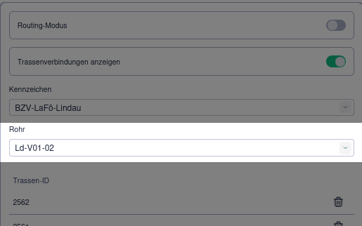 Screenshot Bearbeitungsbereich mit Hervorhebung Eingabefeld Rohr